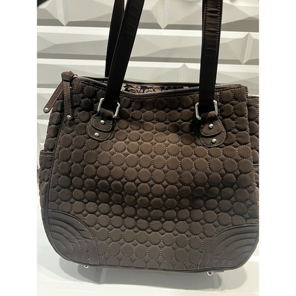 Vera Bradly Large Brown Bag Purse Handbag Quilted Microfiber‎ Shoulder Tote Zip - Picture 4 of 10